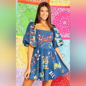 Queen of Sparkles Y'all denim dress